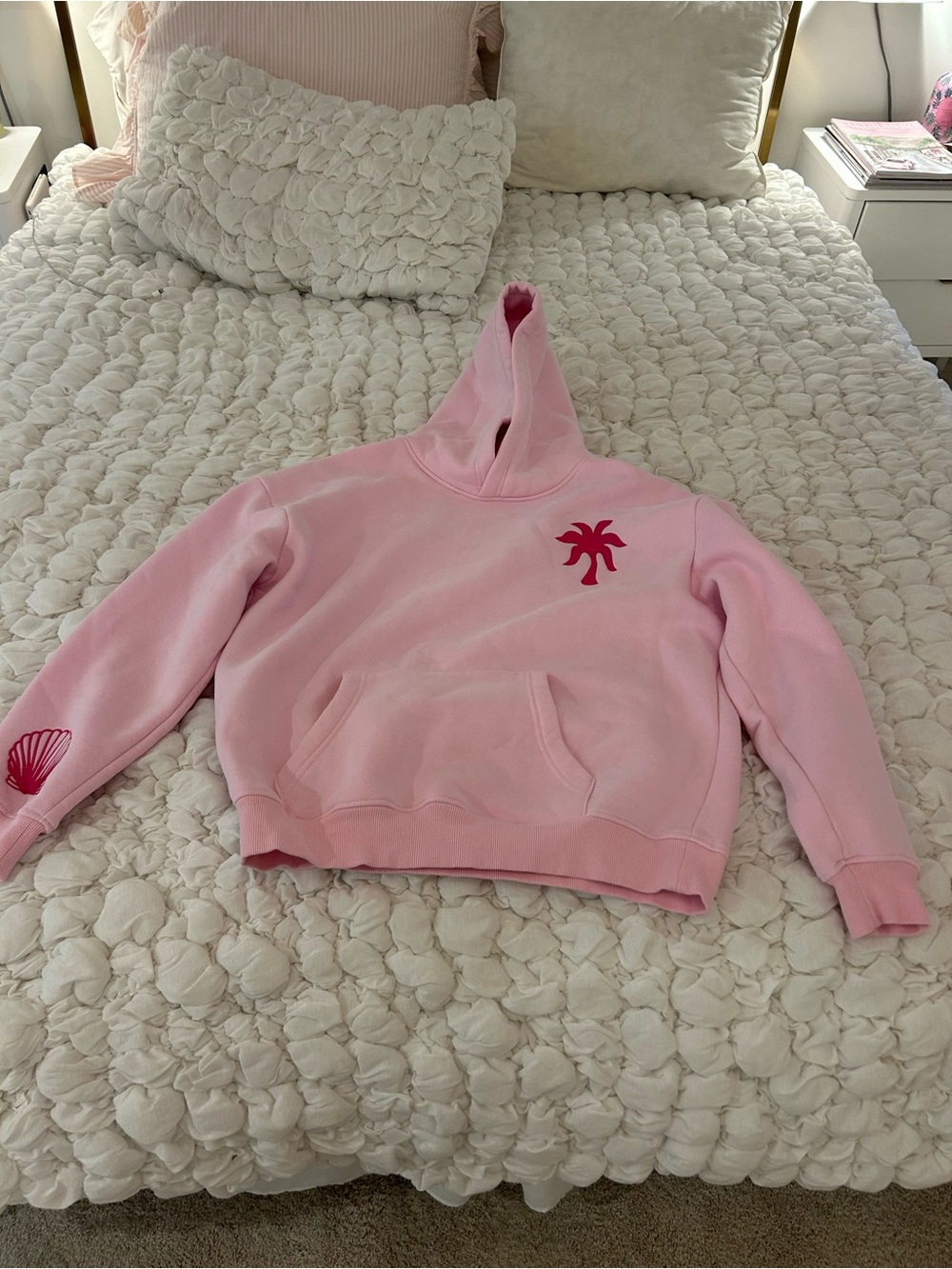 Pink Palm-Accent Women's Hooded Sweatshirt